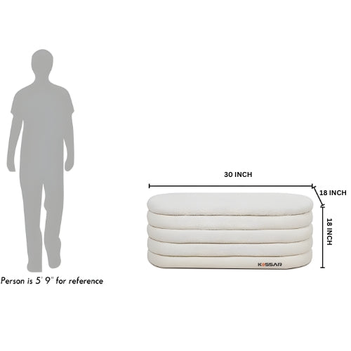 Kassar Folding Ottoman Stool, Beige Cushioned Seat, Stackable Storage Footrest for Living Room, Bedroom Dark Cream Color (32 Ottoman Light Cream)