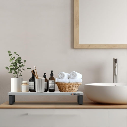 Kassar Monitor Stand Riser for Desk, White and Black Desktop Organizer, Computer Screen Holder with Storage Space