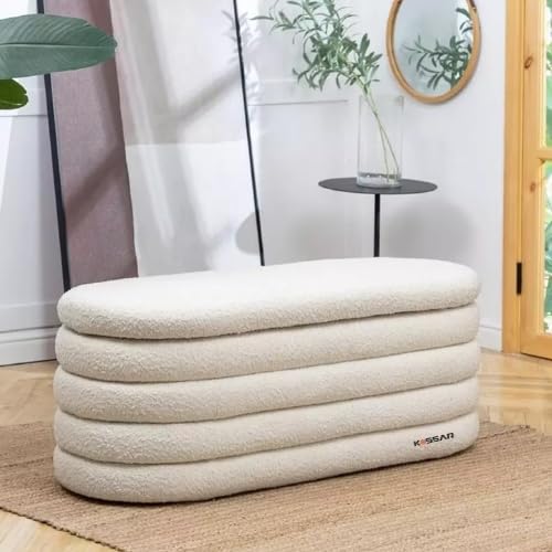 Kassar Folding Ottoman Stool, Beige Cushioned Seat, Stackable Storage Footrest for Living Room, Bedroom Dark Cream Color (Dark Cream)