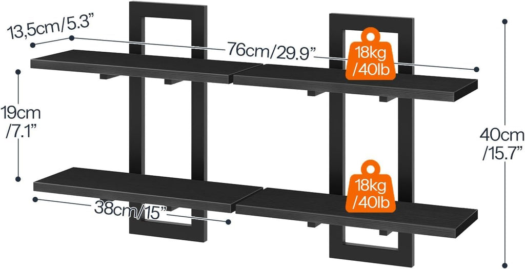 Kassar Modern Floating Wall Shelves Set, White with Gold Brackets, 3-Tier Decorative Display Storage