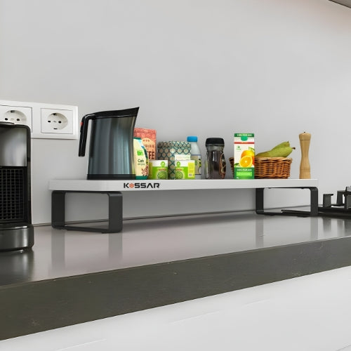 Kassar Monitor Stand Riser for Desk, White and Black Desktop Organizer, Computer Screen Holder with Storage Space