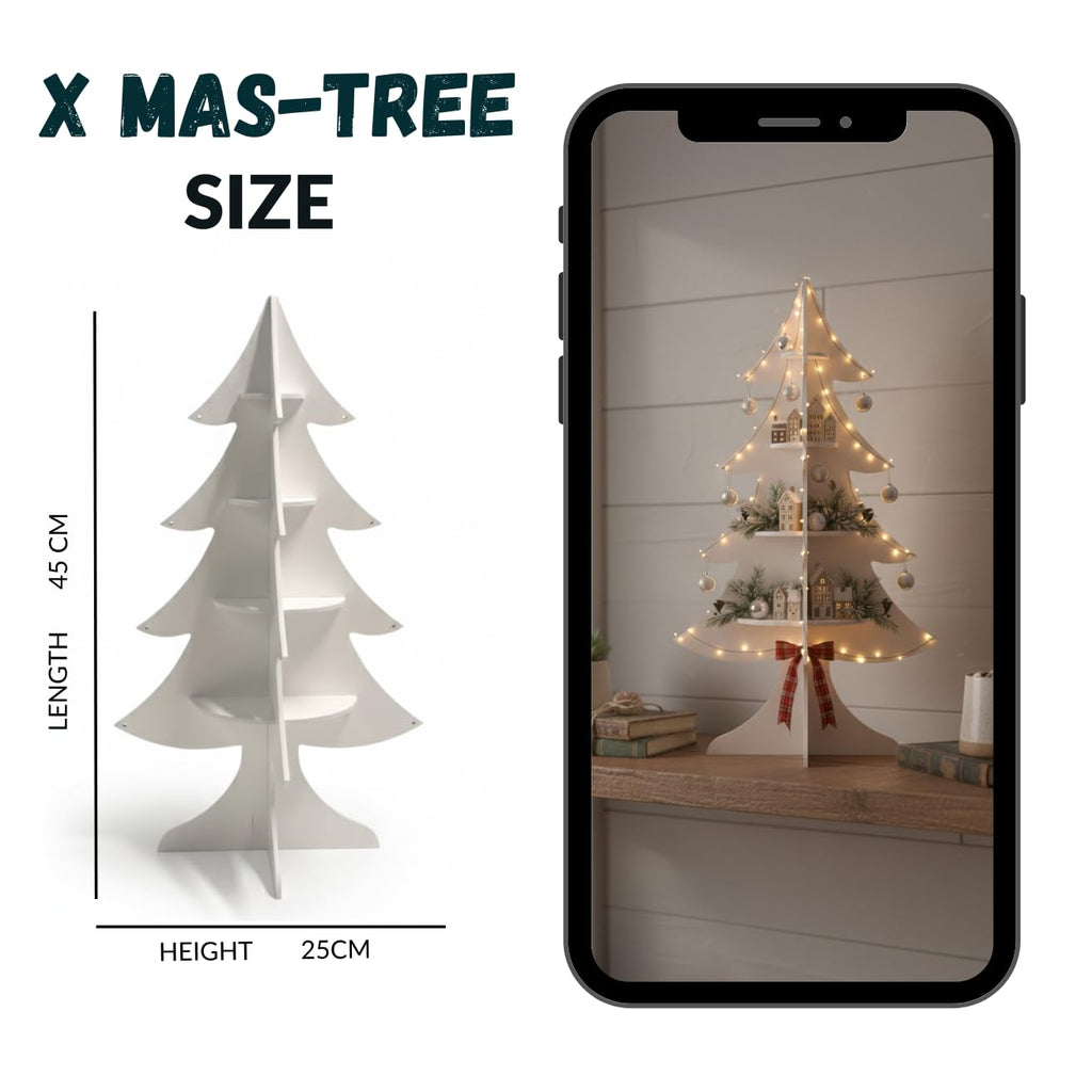 Kassar 3D Christmas Tree Decoration, White, Wooden, Tabletop Holiday Decor, Festive Ornament
