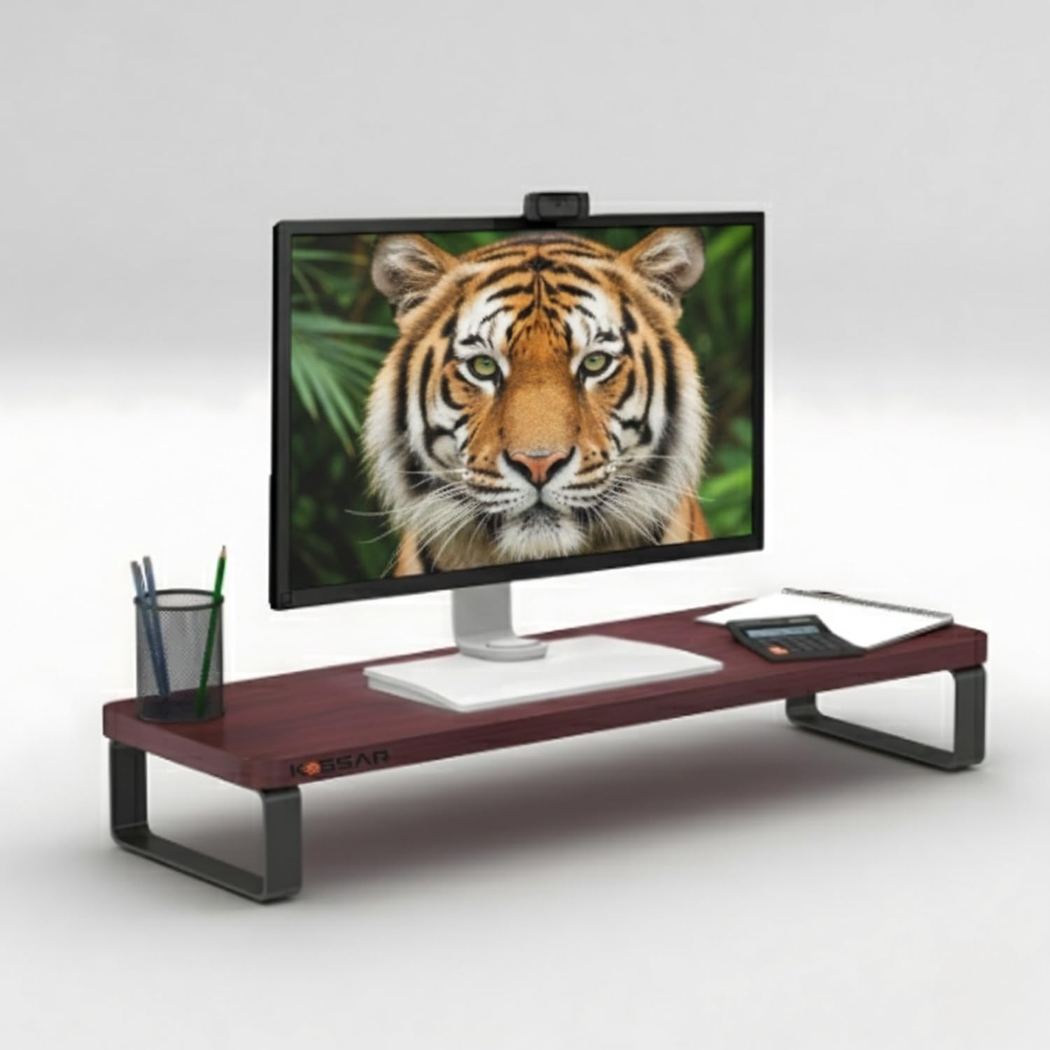 Kassar Monitor Stand Riser for Desk, White and Black Desktop Organizer, Computer Screen Holder with Storage Space