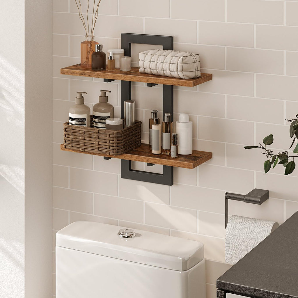 Kassar Modern Floating Wall Shelves Set, White with Gold Brackets, 3-Tier Decorative Display Storage (BB-New Iron-2 shelfs)