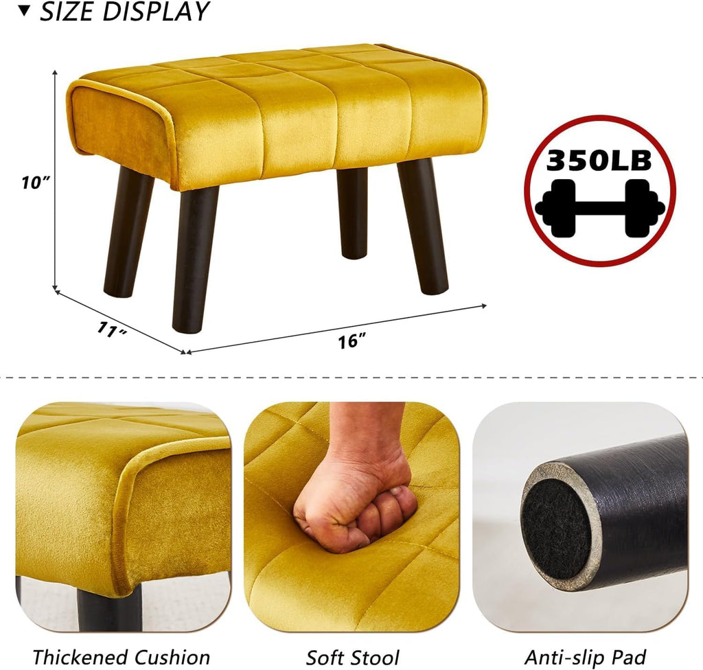 Kassar Footrest Ottoman Footstool Rectangular with Wood Legs Pets and Living Room couches with Little stools and Sofa footrests for Additional Seating-Yellow