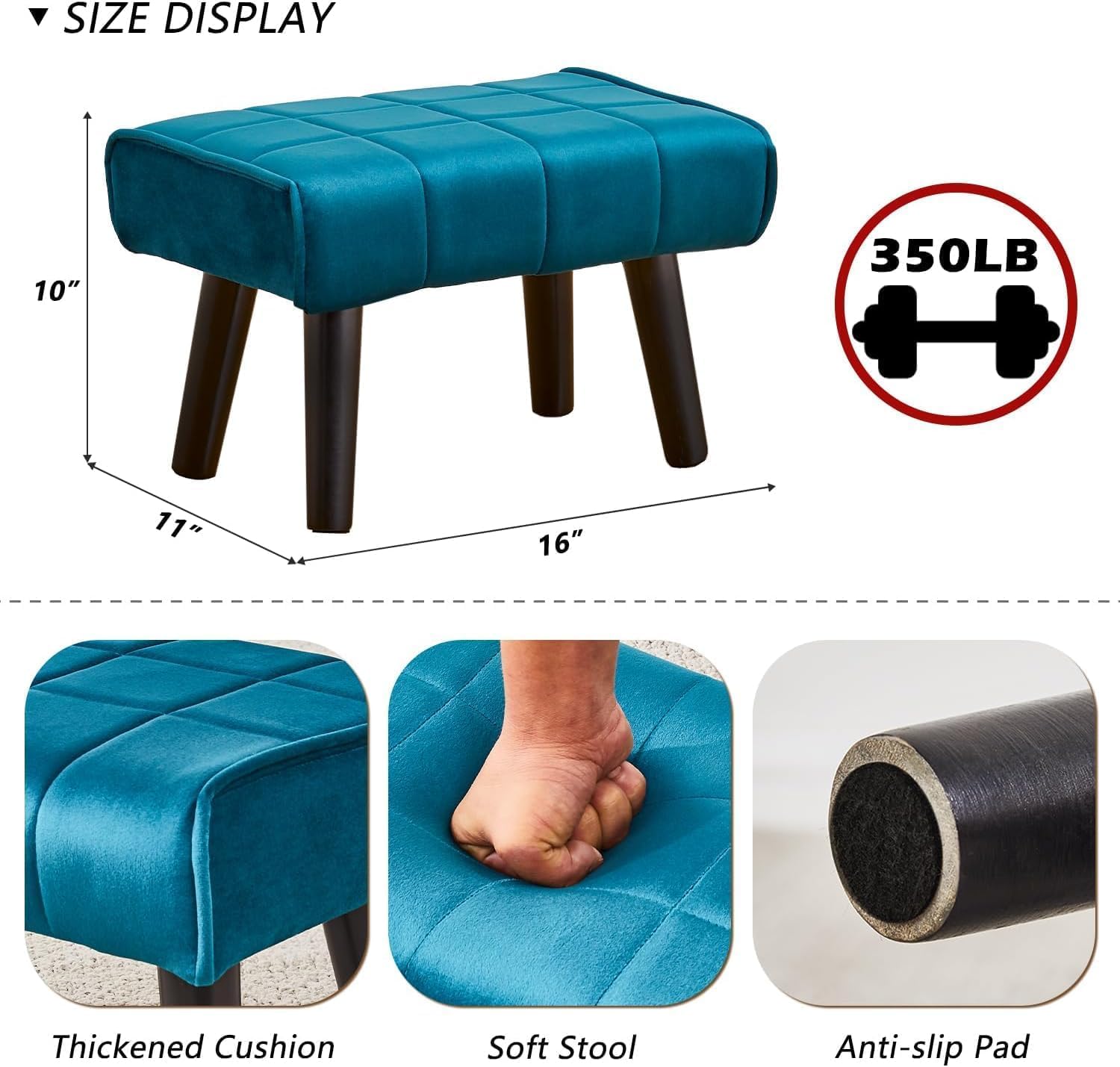 Kassar Footrest Ottoman Footstool Rectangular with Wood Legs Pets and Living Room couches with Little stools and Sofa footrests for Additional Seating-Sky