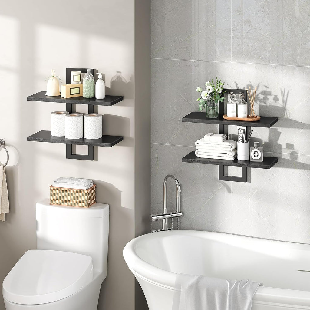 Kassar Modern Floating Wall Shelves Set, White with Gold Brackets, 3-Tier Decorative Display Storage