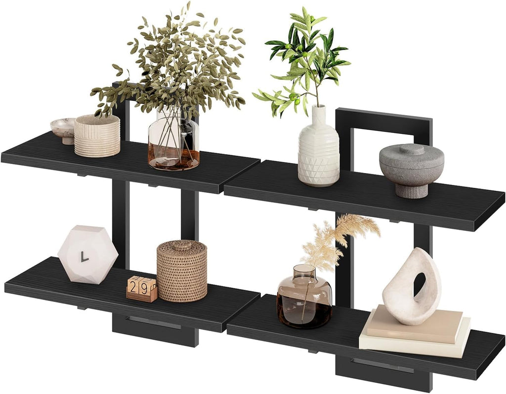 Kassar Modern Floating Wall Shelves Set, White with Gold Brackets, 3-Tier Decorative Display Storage