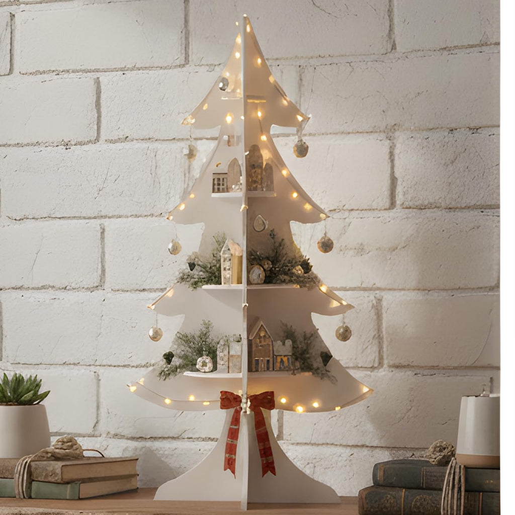Kassar 3D Christmas Tree Decoration, White, Wooden, Tabletop Holiday Decor, Festive Ornament