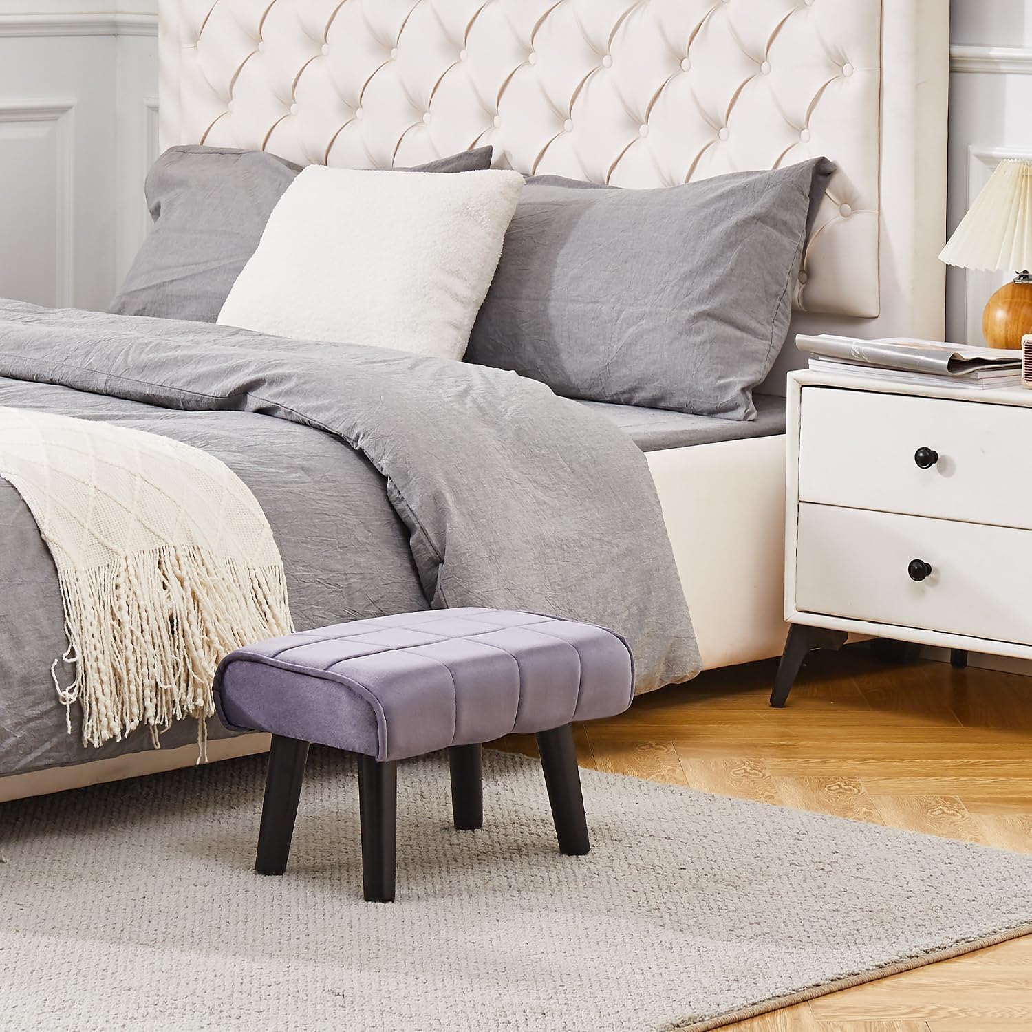 Kassar Footrest Ottoman Footstool Rectangular with Wood Legs Pets and Living Room couches with Little stools and Sofa footrests for Additional Seating-Grey