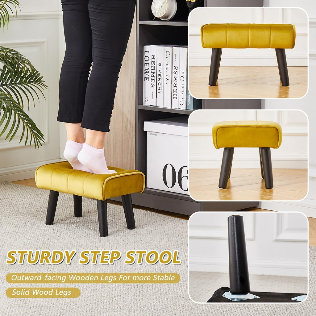 Kassar Footrest Ottoman Footstool Rectangular with Wood Legs Pets and Living Room couches with Little stools and Sofa footrests for Additional Seating-Yellow