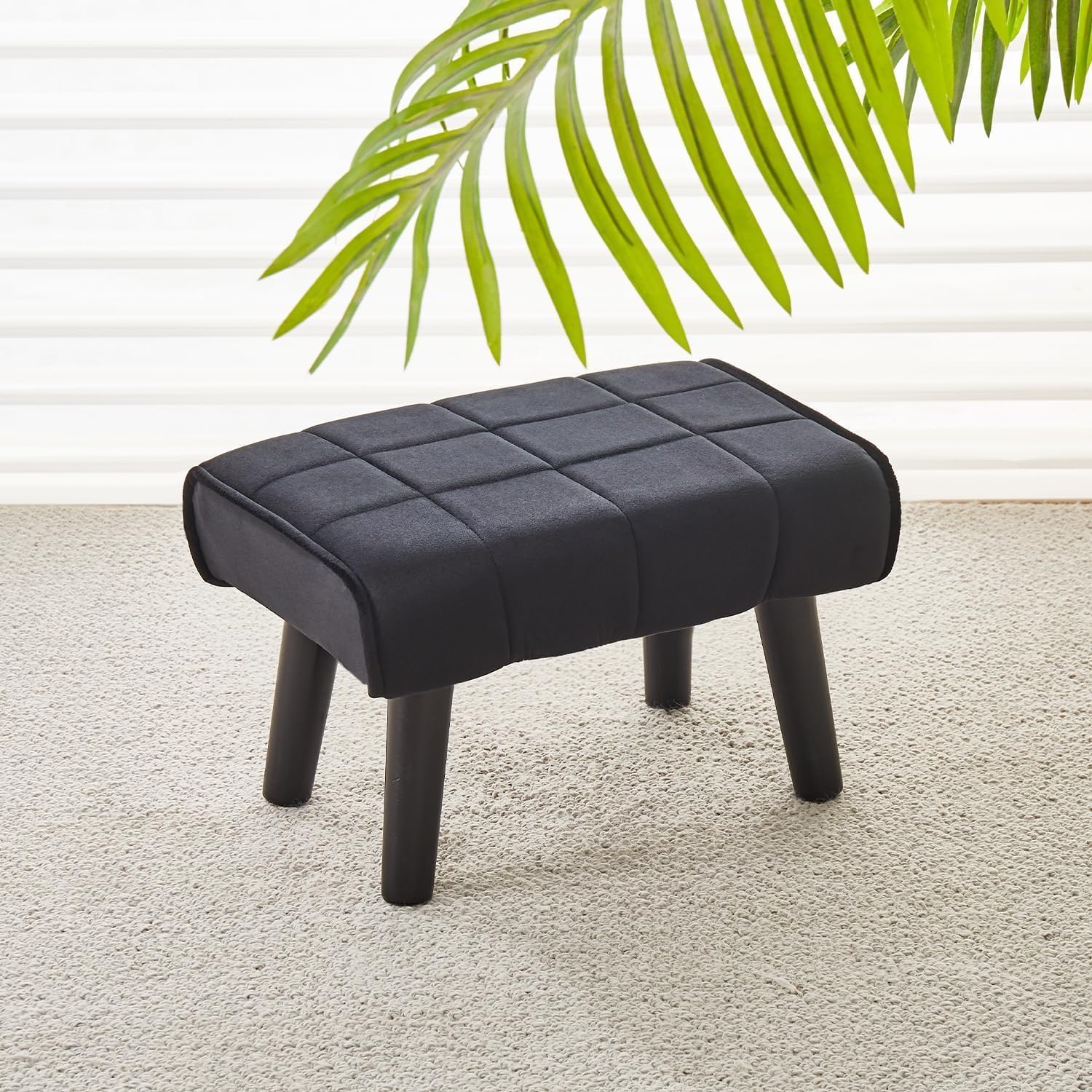 Kassar Footrest Ottoman Footstool Rectangular with Wood Legs Pets and Living Room couches with Little stools and Sofa footrests for Additional Seating-Black