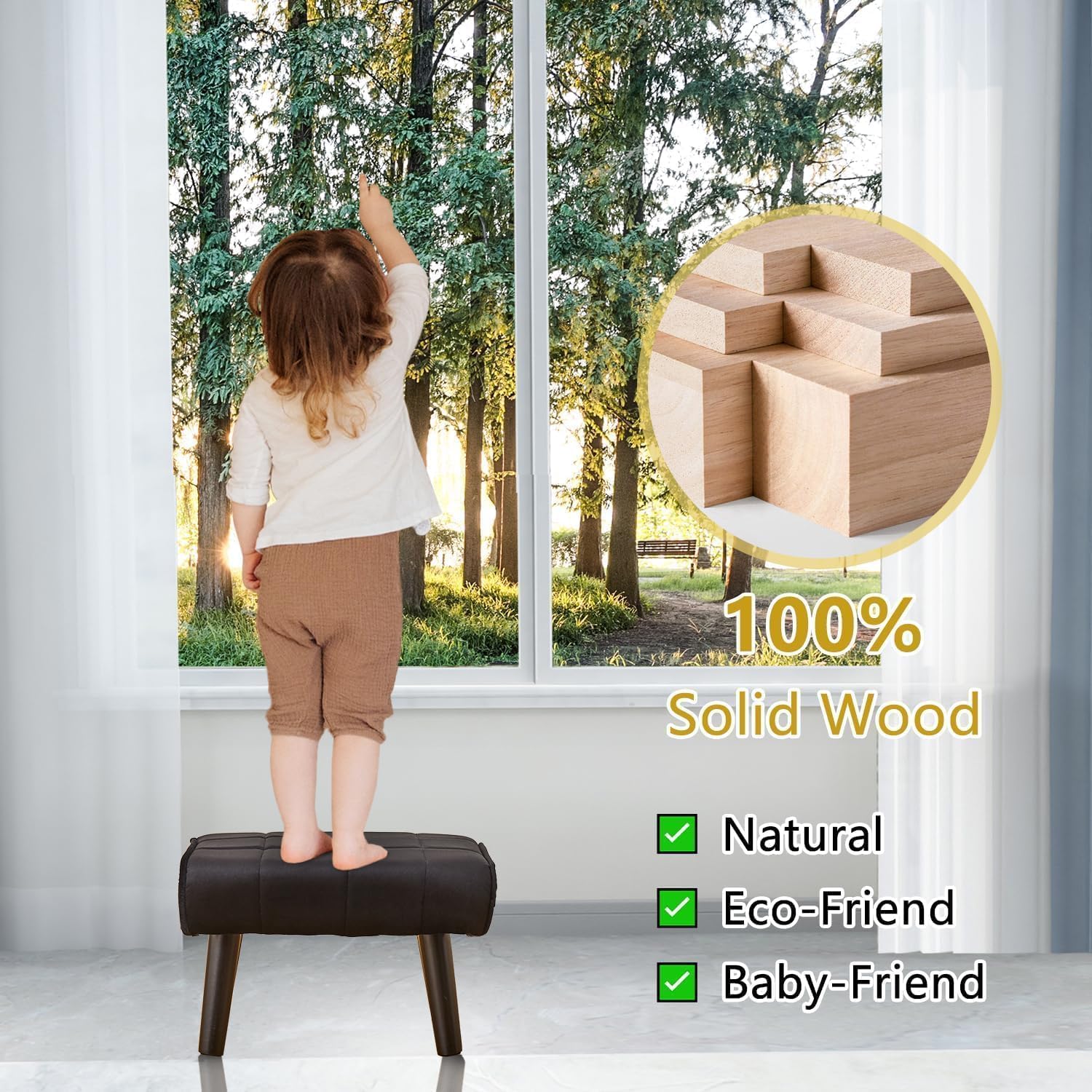 Kassar Footrest Ottoman Footstool Rectangular with Wood Legs Pets and Living Room couches with Little stools and Sofa footrests for Additional Seating-Black