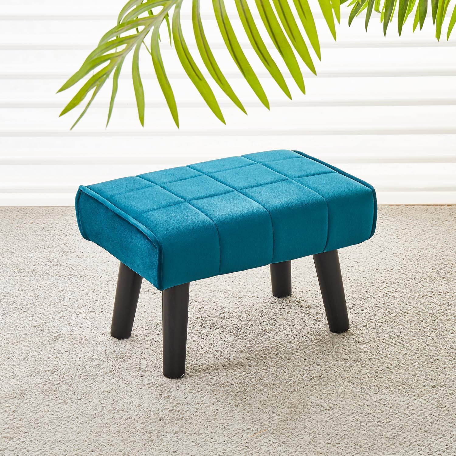 Kassar Footrest Ottoman Footstool Rectangular with Wood Legs Pets and Living Room couches with Little stools and Sofa footrests for Additional Seating-Sky