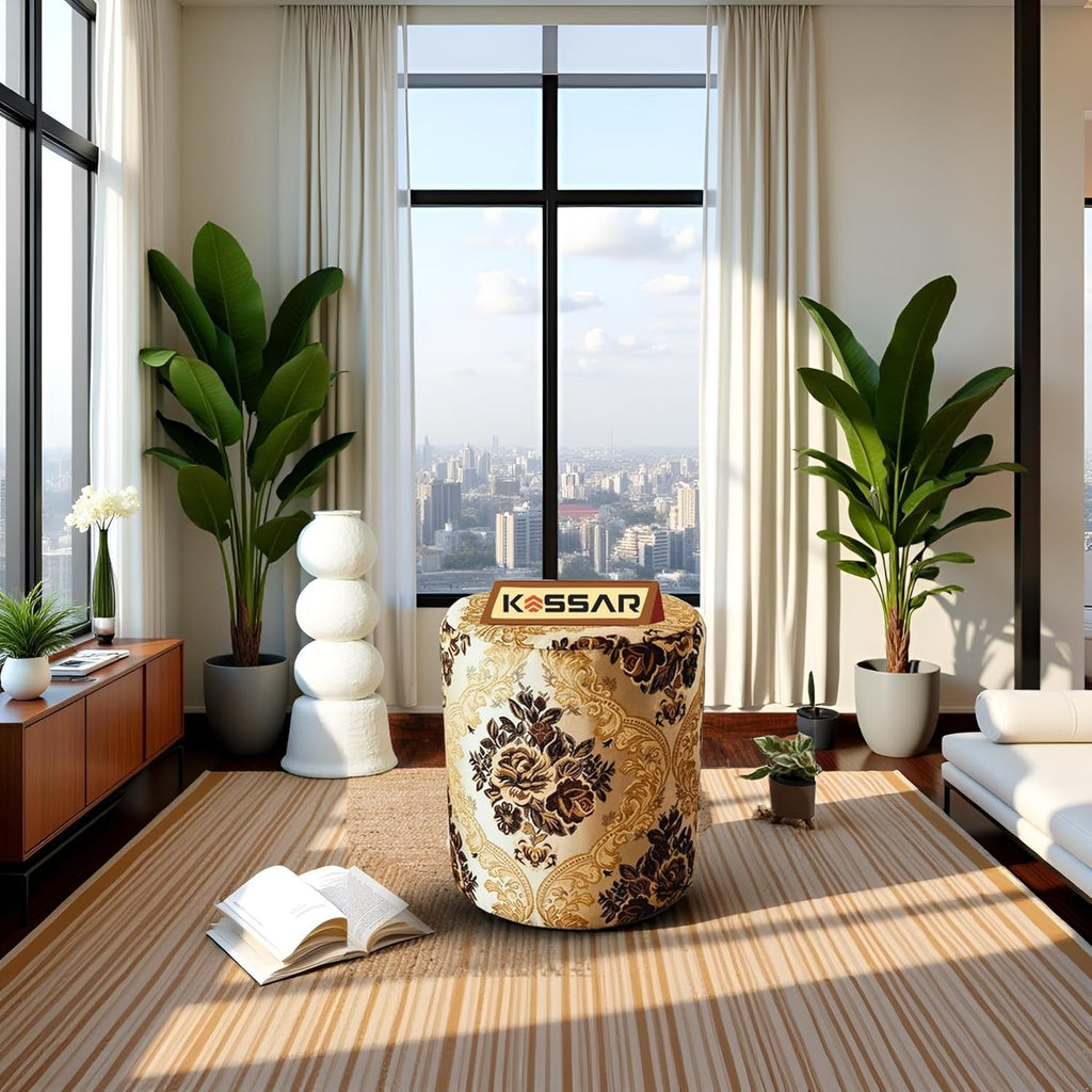 Kassar Decorative Garden Stool, Ceramic, Black and White Damask Pattern (New kaasar Stool)