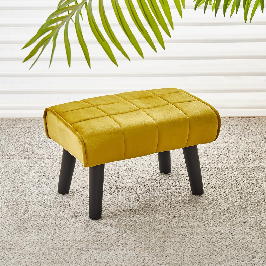 Kassar Footrest Ottoman Footstool Rectangular with Wood Legs Pets and Living Room couches with Little stools and Sofa footrests for Additional Seating-Yellow
