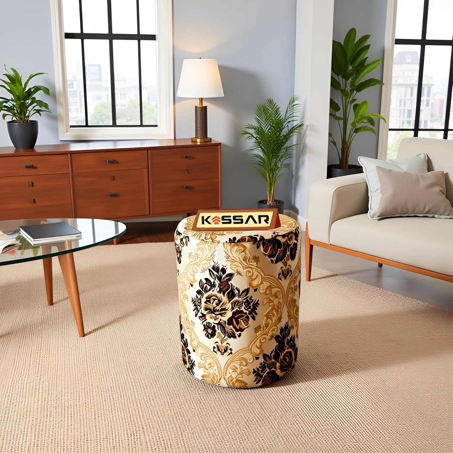 Kassar Decorative Garden Stool, Ceramic, Black and White Damask Pattern (New kaasar Stool)